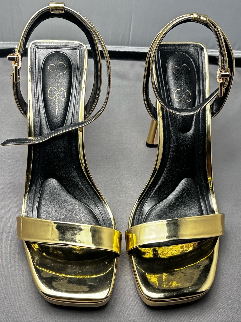Jessica Simpson Gold Metallic Ankle-Strap Heels